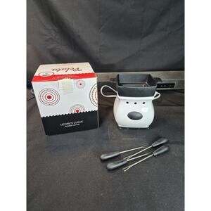 licorice Curve Velata Cheese And Chocolate Fondue Warmer With Forks Used Once..